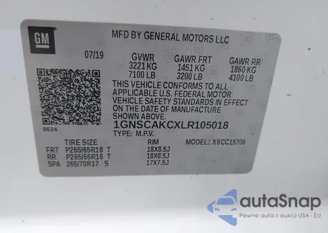 2020 Chevrolet Tahoe 2Wd Ls из США, поврежденный, VIN 1GNSCAKCXLR105018